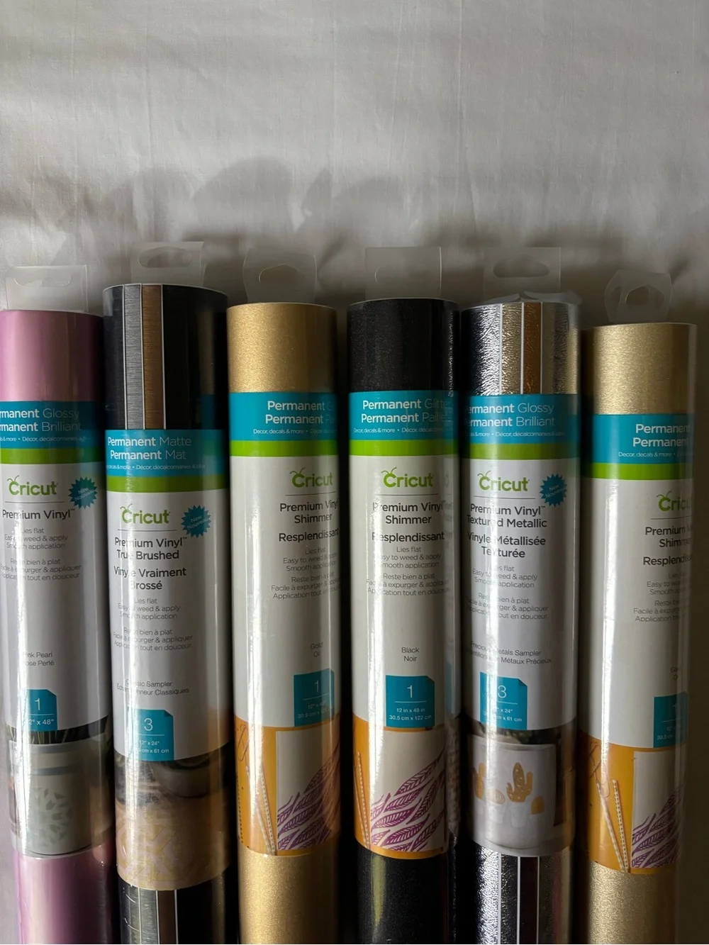 Cricut Premium Vinyl Roll Set - Pink, Black, Gold, Silver